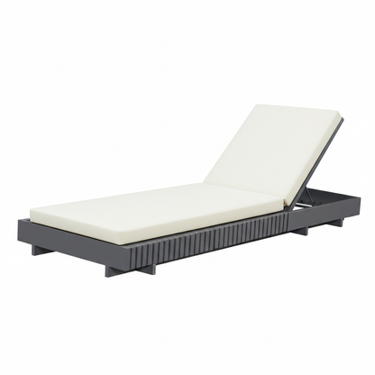 Dark Gray Acacia Solid Wood Outdoor Chaise Lounge with Cream Water-Repellent Cushion, 400lbs Capacity, Modern Patio Sun Lounger for Garden, Poolside image 8