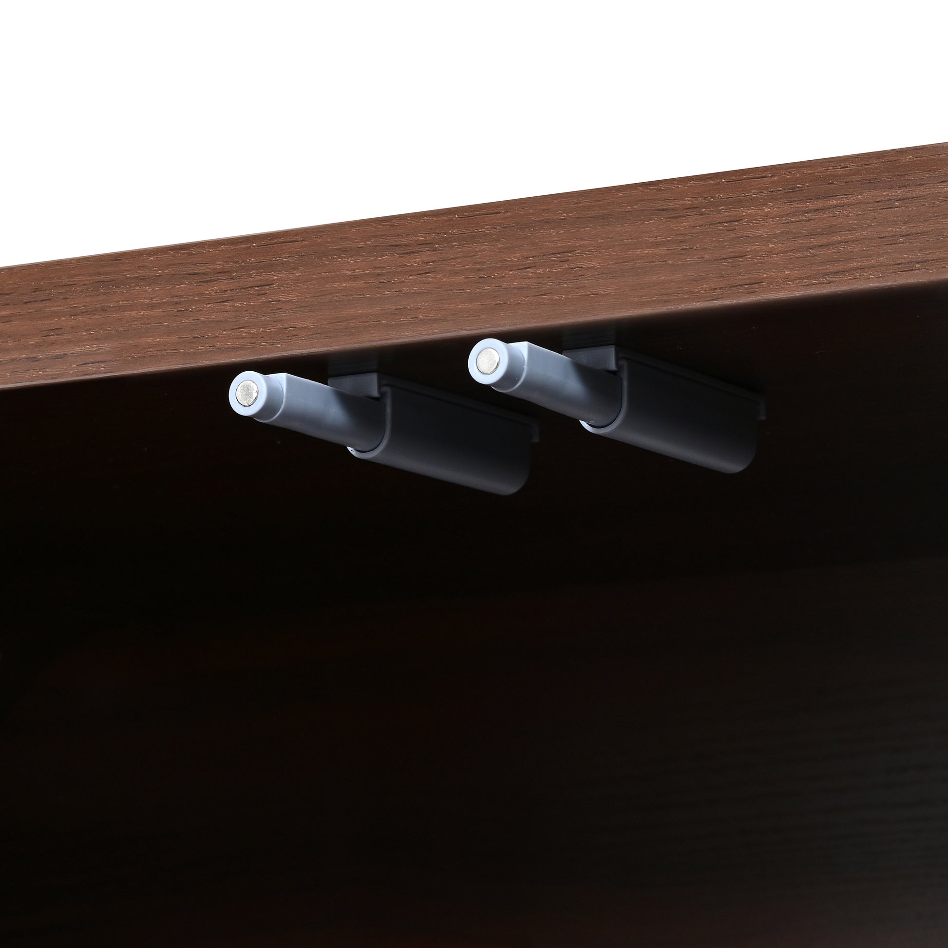 Farmhouse Curved Edge TV Stand with Large Cabinets for TVs up to 70", Minimalist Wood Grain Media Console with Cable Management, Mid Century TV Cabinet with Adjustable Shelves for Living Room, Walnut image 12