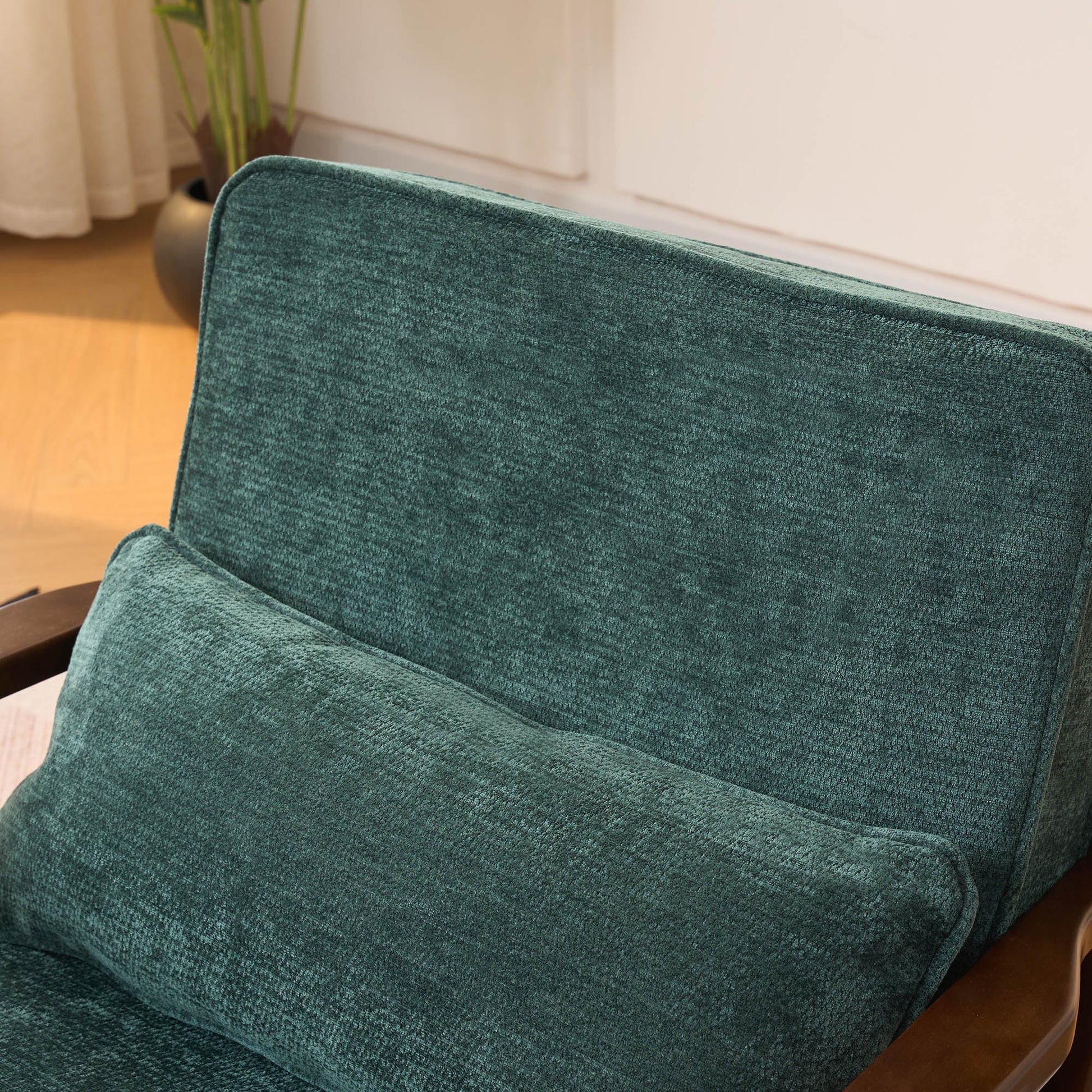 Mid-Century Modern Lounge Chair Single, Living Room Chair with Lumbar Pillow and Straight Wood Armrests, Accent Chair for Living Room, Bedroom, Indoor, Green image 7