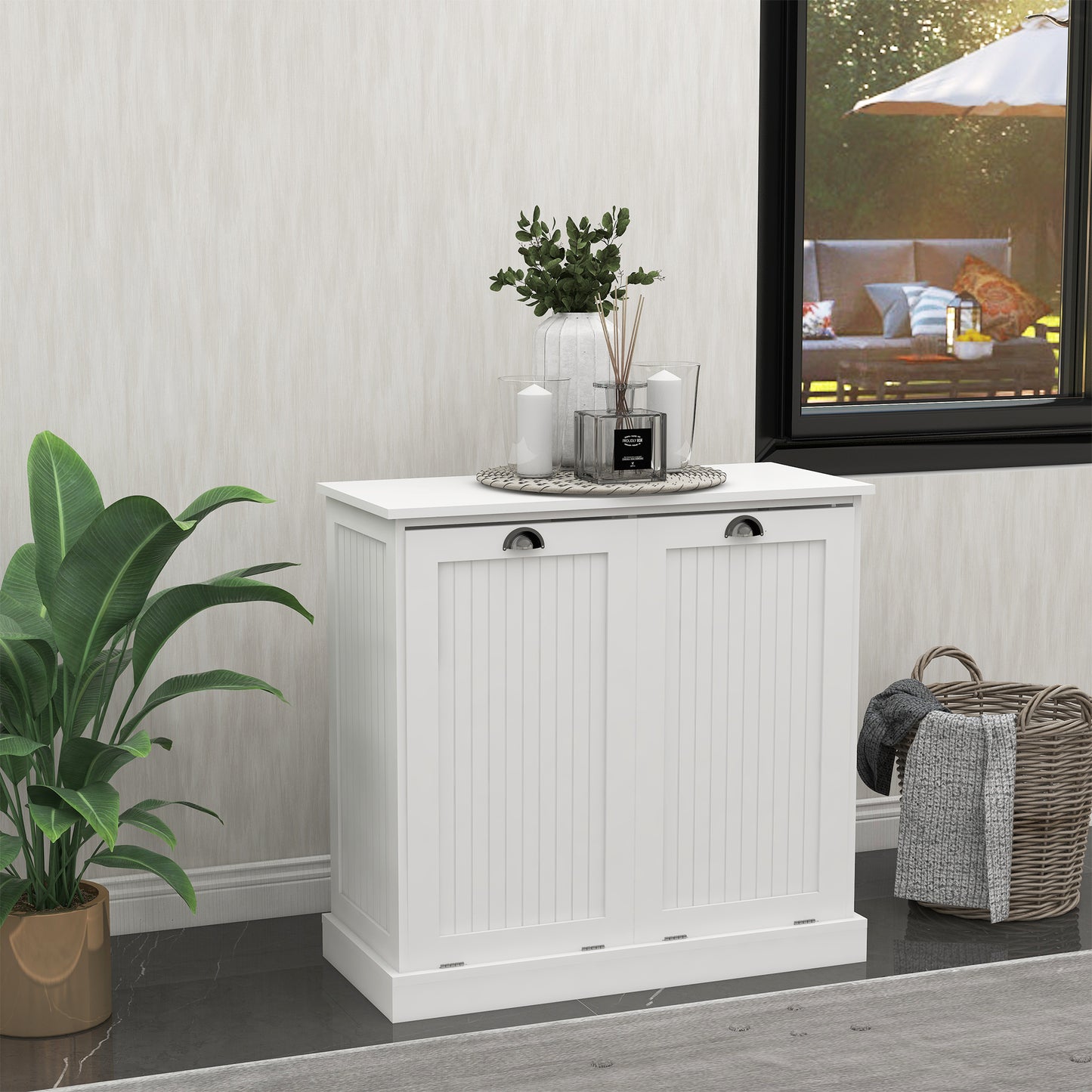 Two-Compartment Tilt-Out Laundry Sorter Cabinet-White image 1