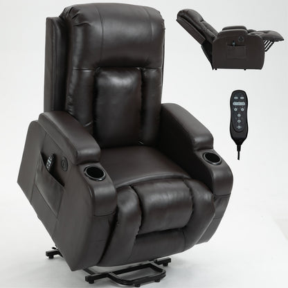 Infinite Position Up to 350 LBS Power Lift Recliner Chair for Elderly, Heavy Duty Motion Mechanism with 8-Point Vibration Massage and Lumbar Heating, USB Charging Port, Cup Holders, Brown image 11