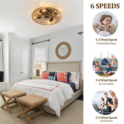 Ceiling-mounted Jute Rope Fan Light Strip with 4 Bulbs, Dimmable, 7 Dlades, Reversible DC Motor image 8