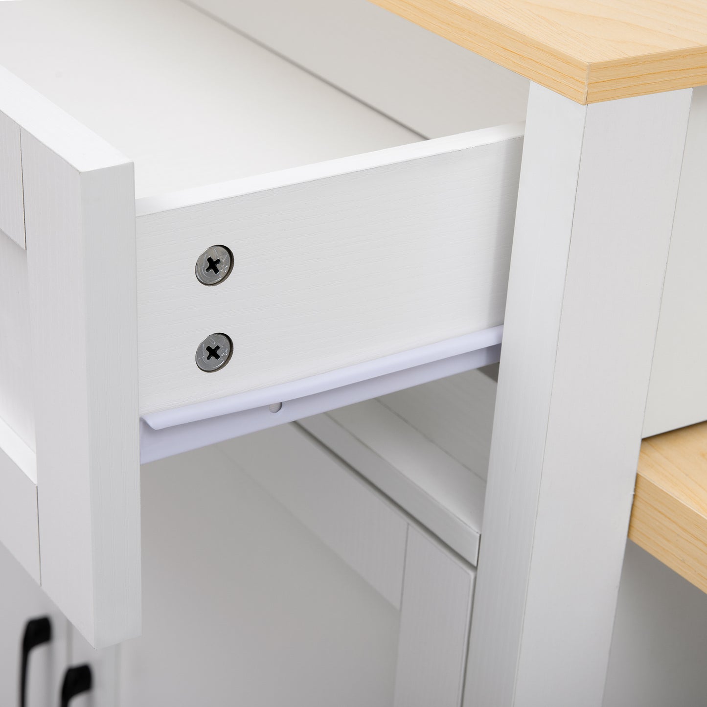 K&K 82.7 inch Kitchen Island with Extendable Dining Table for 4-6 Person,Two-tone Kitchen Table with Double-sized Storage, Power Outlet, Kitchen island with Storage 2 Drawers 2 Side Open Shelves,White image 3
