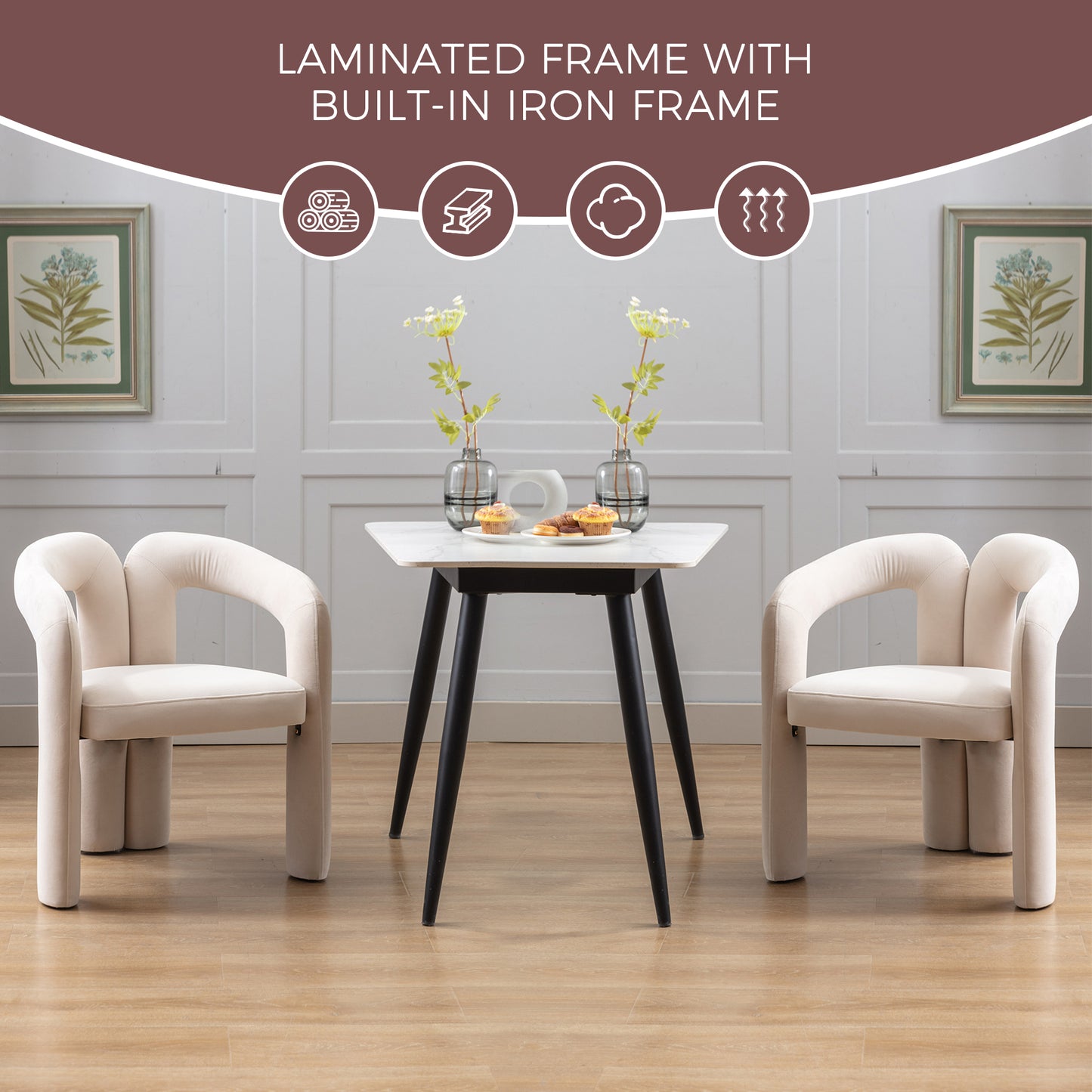 Contemporary Designed Velvet Fabric Upholstered Accent/Dining Chair /Barrel Side Chairs Kitchen Armchair for Living Room set of 2 (Beige Velvet) image 3