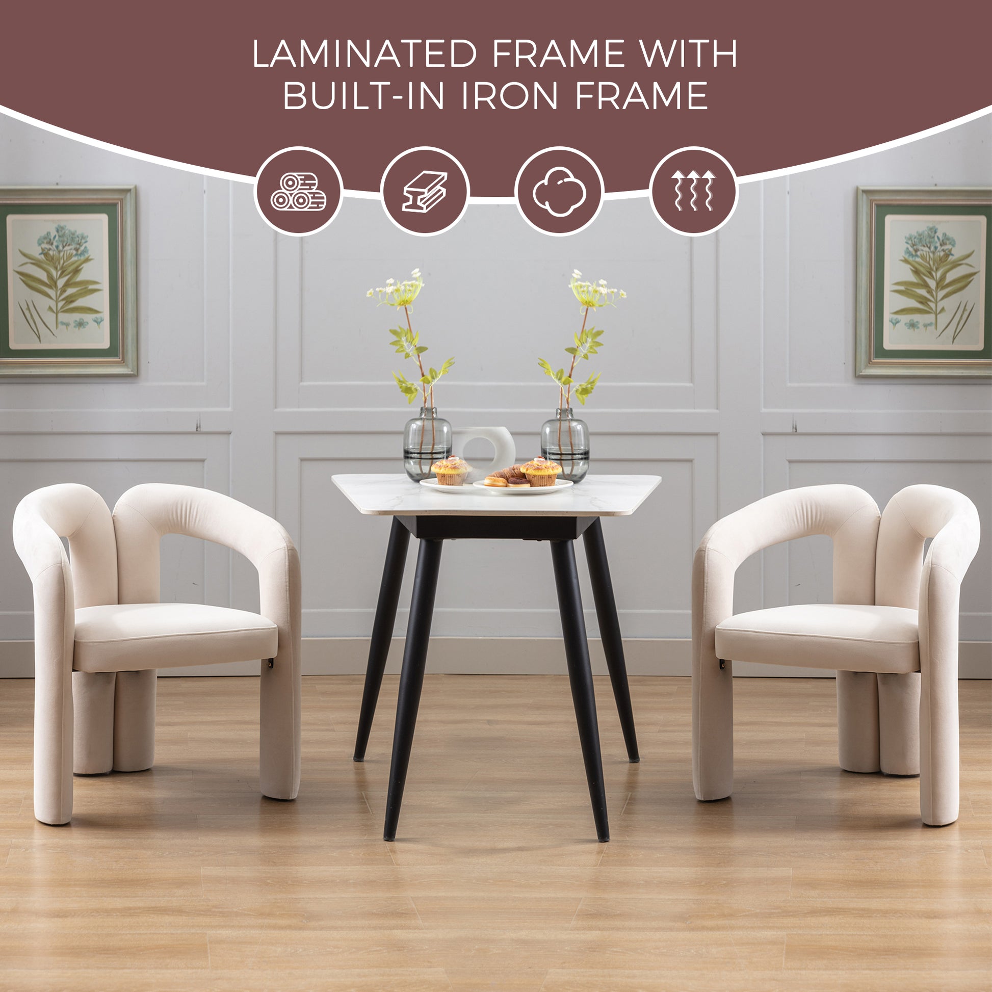 Contemporary Designed Velvet Fabric Upholstered Accent/Dining Chair /Barrel Side Chairs Kitchen Armchair for Living Room set of 2 (Beige Velvet) image 3