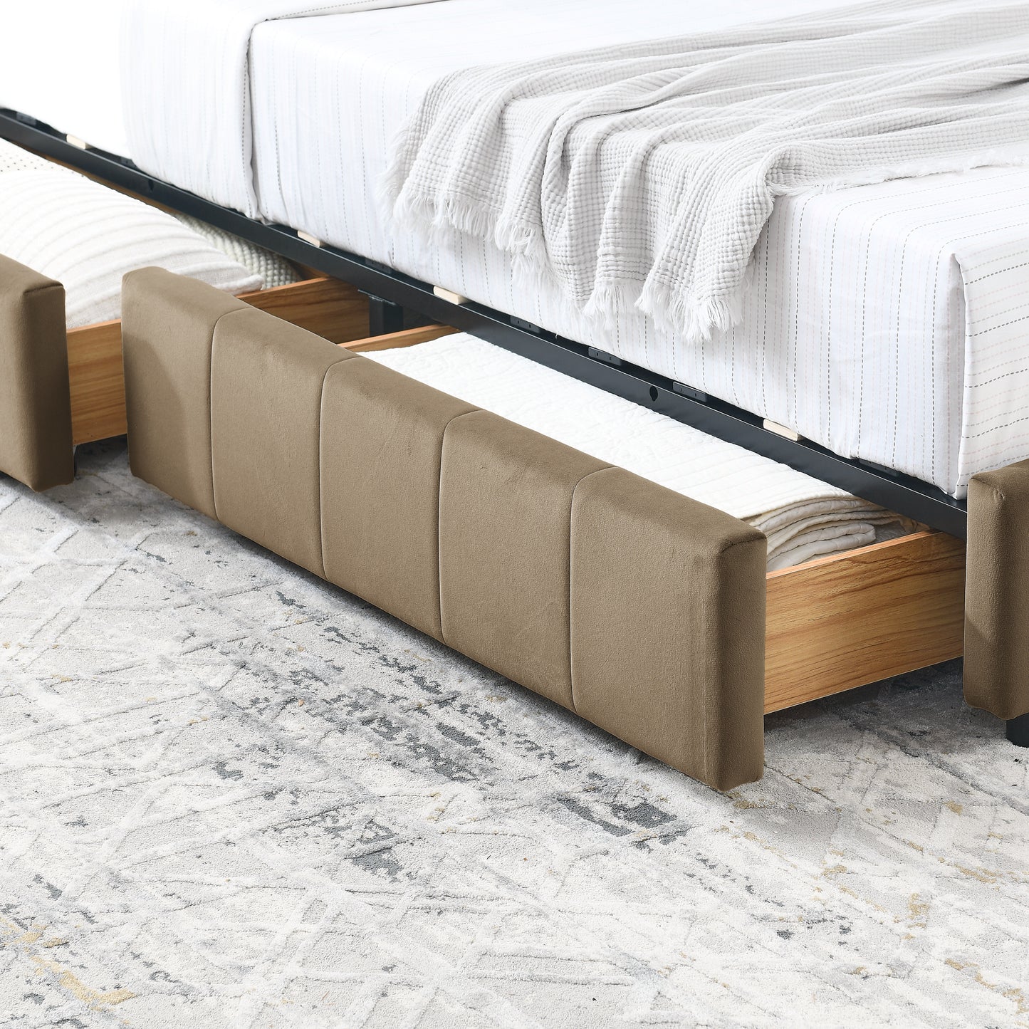 Full Size Storage Upholstered Tufted Bed Frame, Sofa Bed Frame with Comfortable Backrest and Armrests, Full Size Bed for Bedroom, Living Room,Velvet, BROWN(80.5''*59''*29.5'') image 8