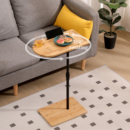 Couch Tray Table Bamboo Height Adjustable Side Table for Sofa C-shaped Oval End Tables with Slots for Bed & Chairs in Living Room & Bedroom (Oval + Rectangle) image 2