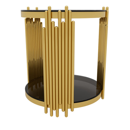Living Room Table Set of 3 with 1 Coffee Table and 2 End Tables, Round, Tempered Glass, Asymmetrical Metal, Gold Finish & Lower Shelf, 31.5" image 8