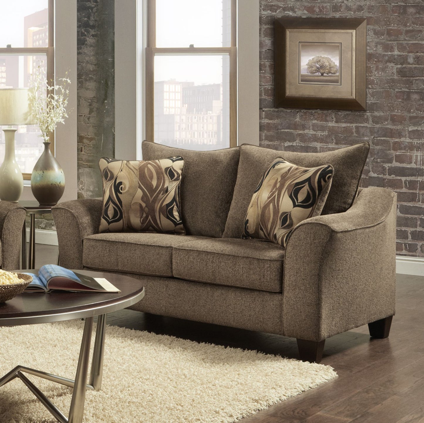 Camero Fabric Pillowback 2-Piece Living Room Set, Sofa and Loveseat, Brown image 2