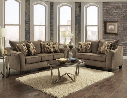 Camero Fabric Pillowback 2-Piece Living Room Set, Sofa and Loveseat, Brown image 1