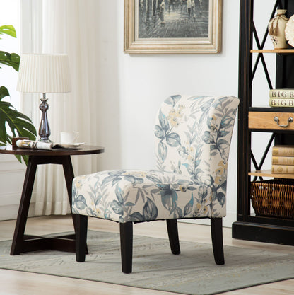 Capa Print Fabric Armless Contemporary Accent Chair, Blue Leaves image 2