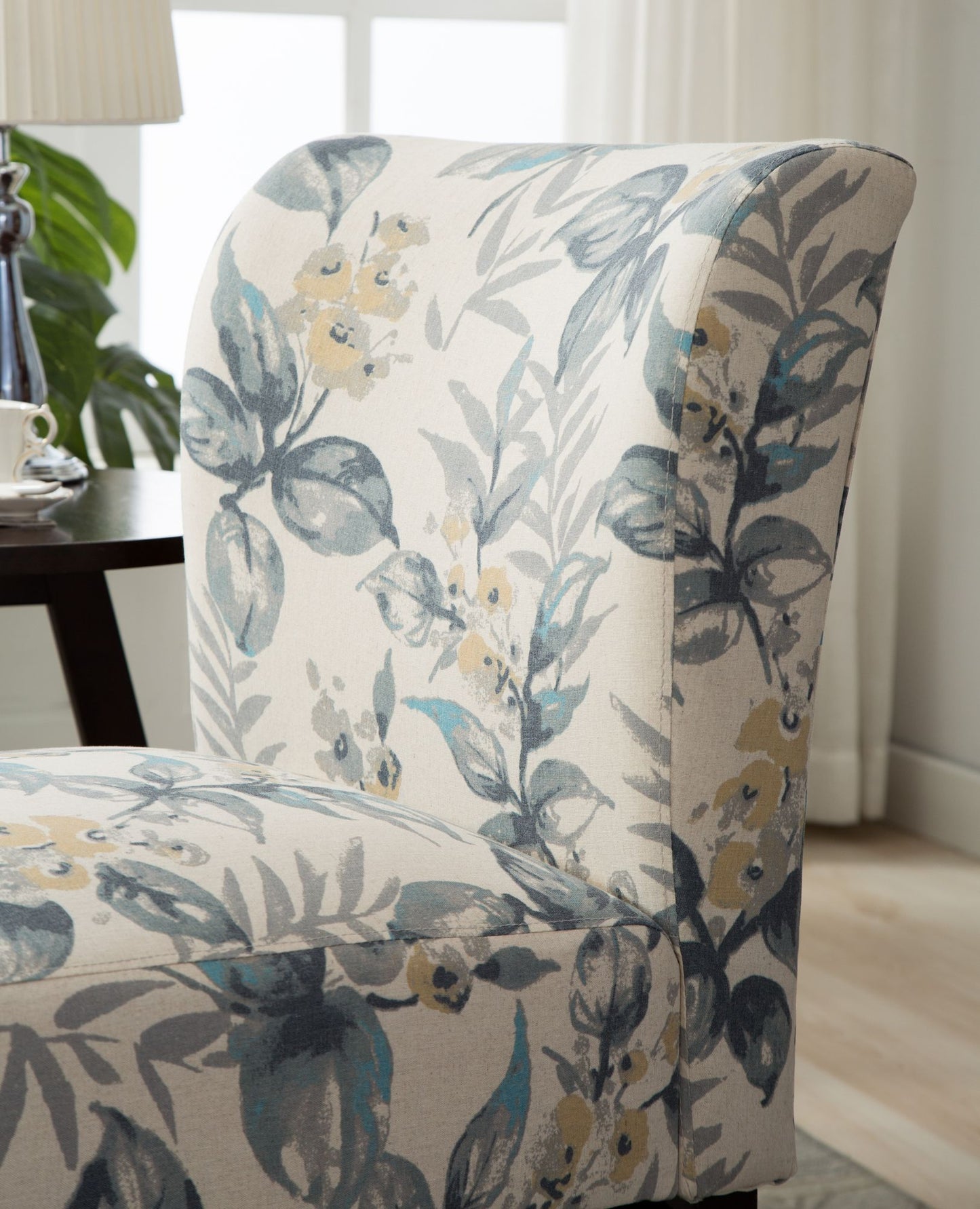 Capa Print Fabric Armless Contemporary Accent Chair, Blue Leaves image 6