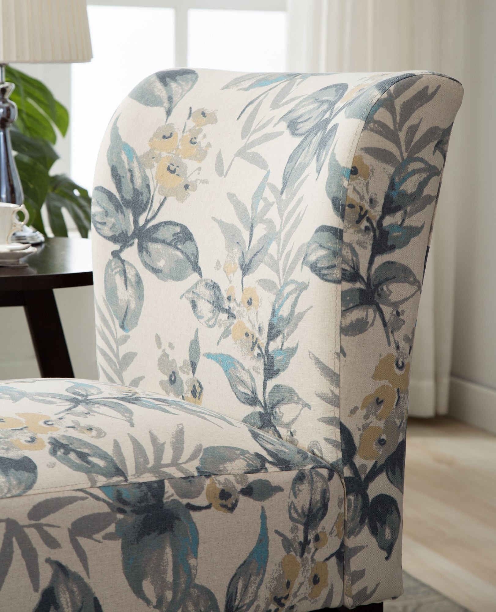 Capa Print Fabric Armless Contemporary Accent Chair, Blue Leaves image 6