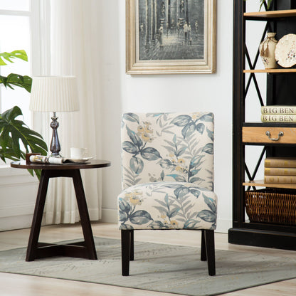 Capa Print Fabric Armless Contemporary Accent Chair, Blue Leaves image 4