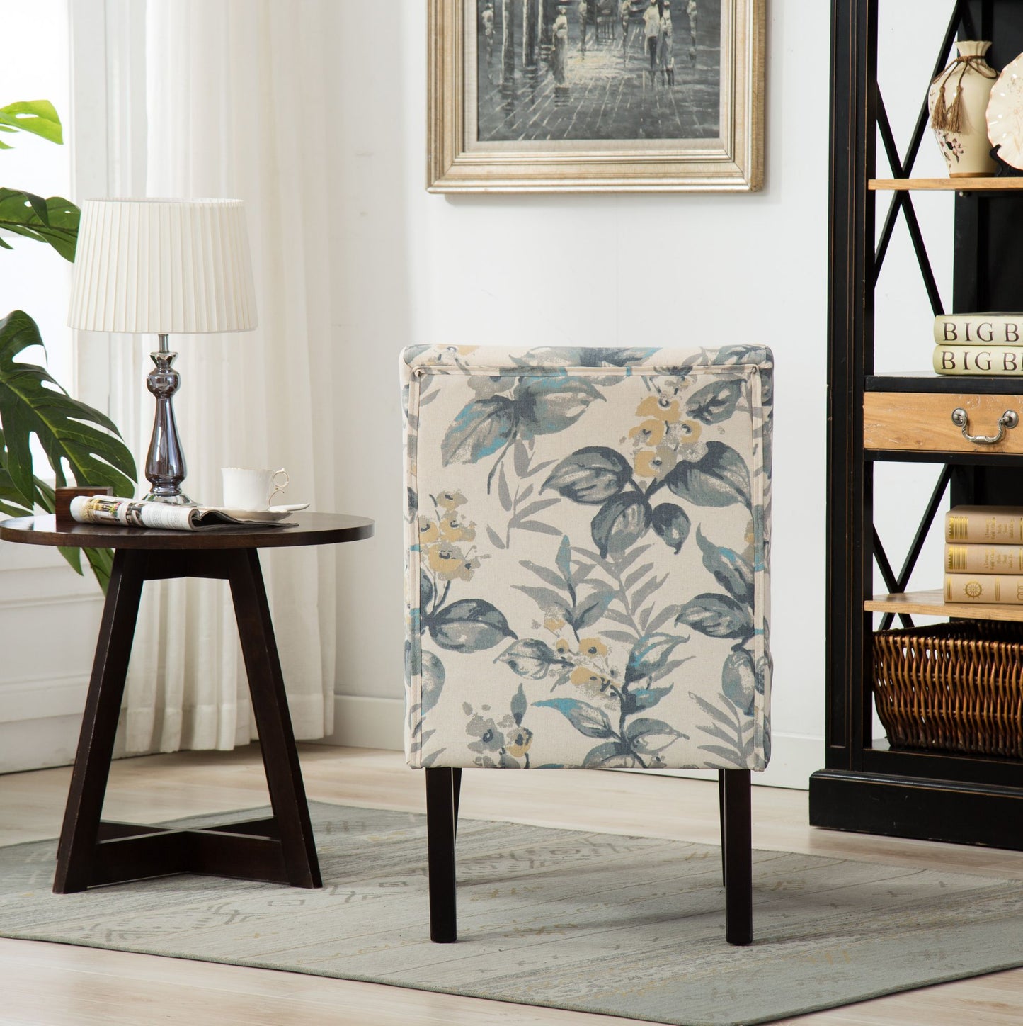 Capa Print Fabric Armless Contemporary Accent Chair, Blue Leaves image 5
