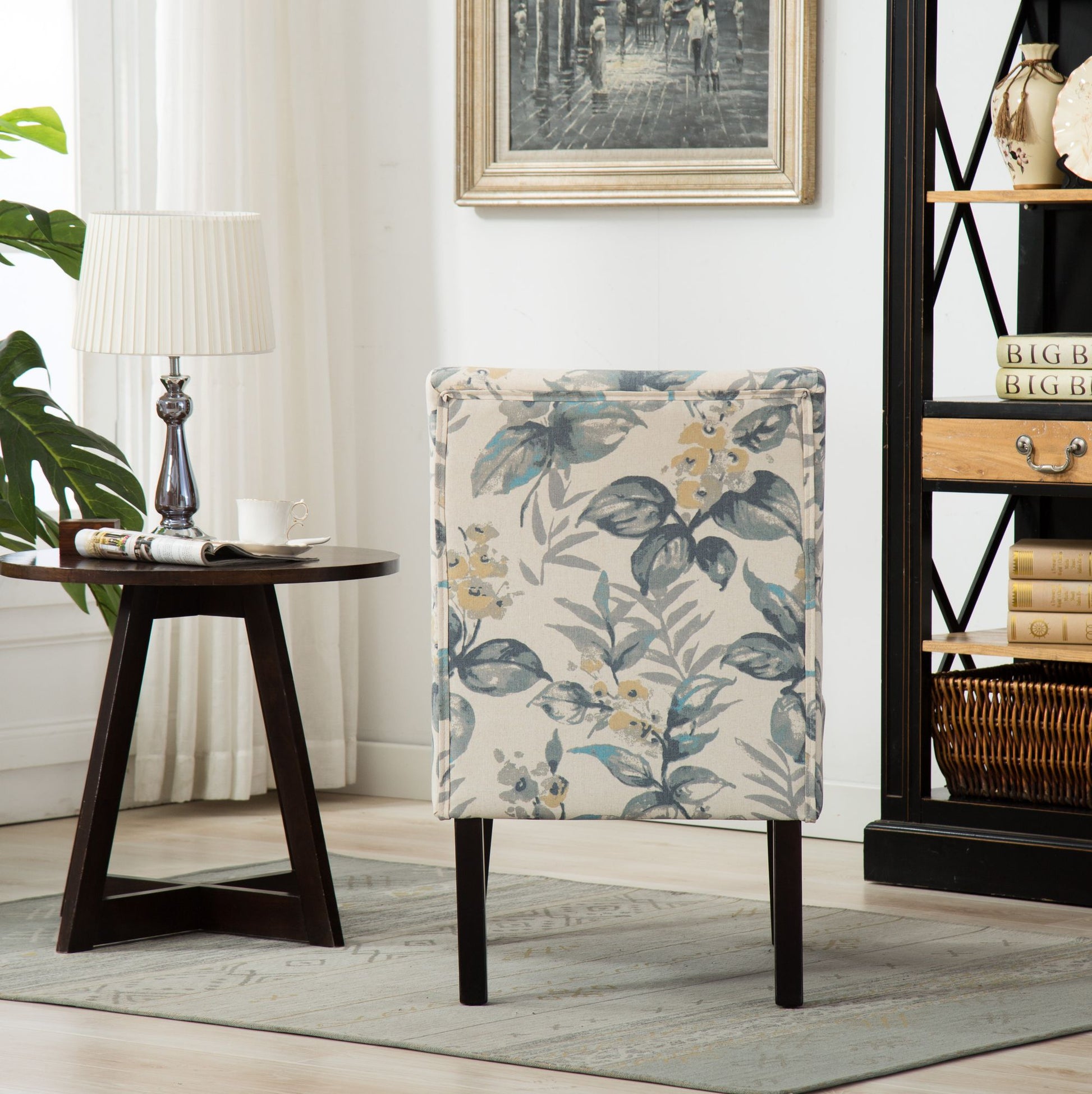 Capa Print Fabric Armless Contemporary Accent Chair, Blue Leaves image 5