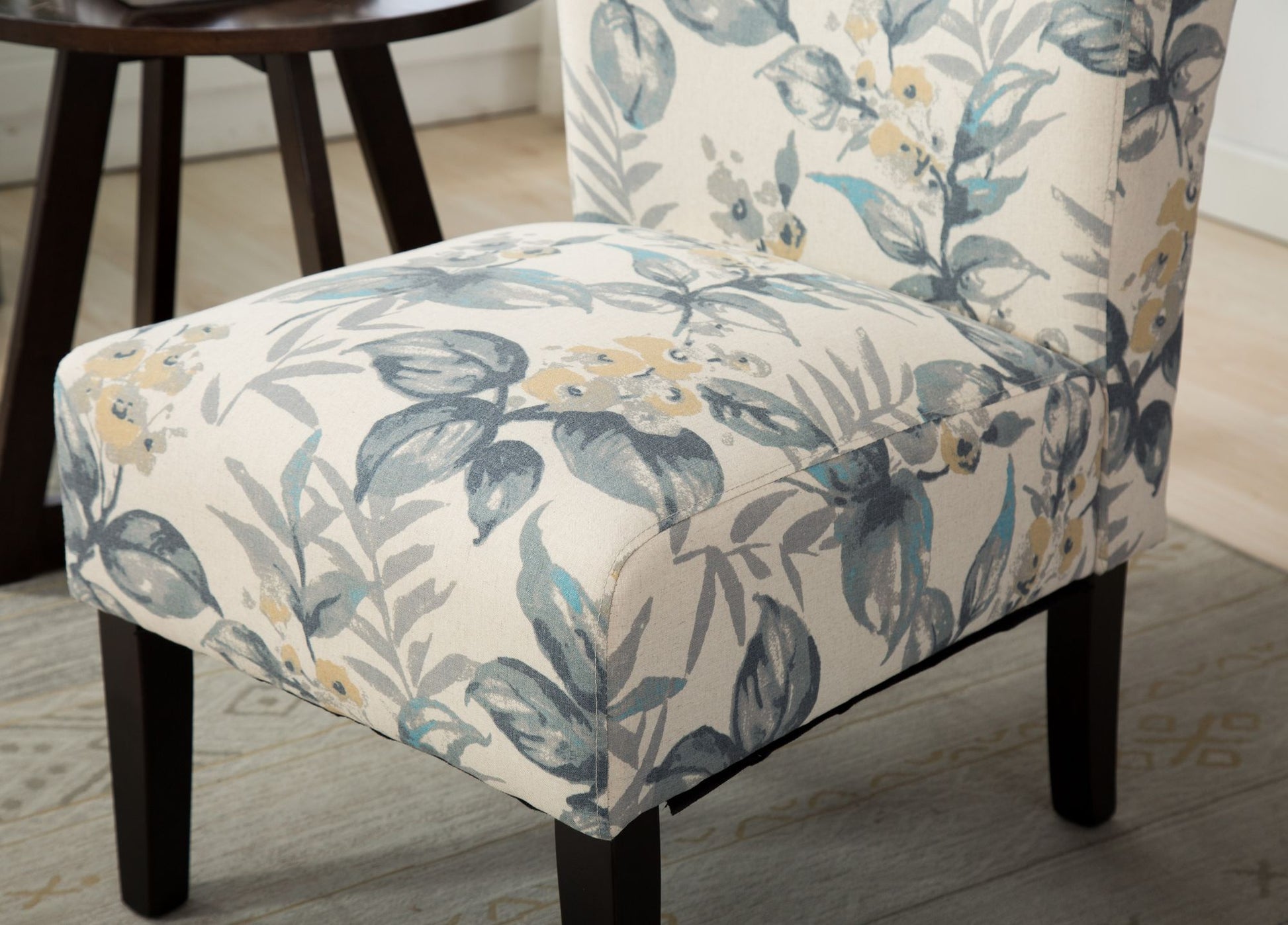 Capa Print Fabric Armless Contemporary Accent Chair, Blue Leaves image 7