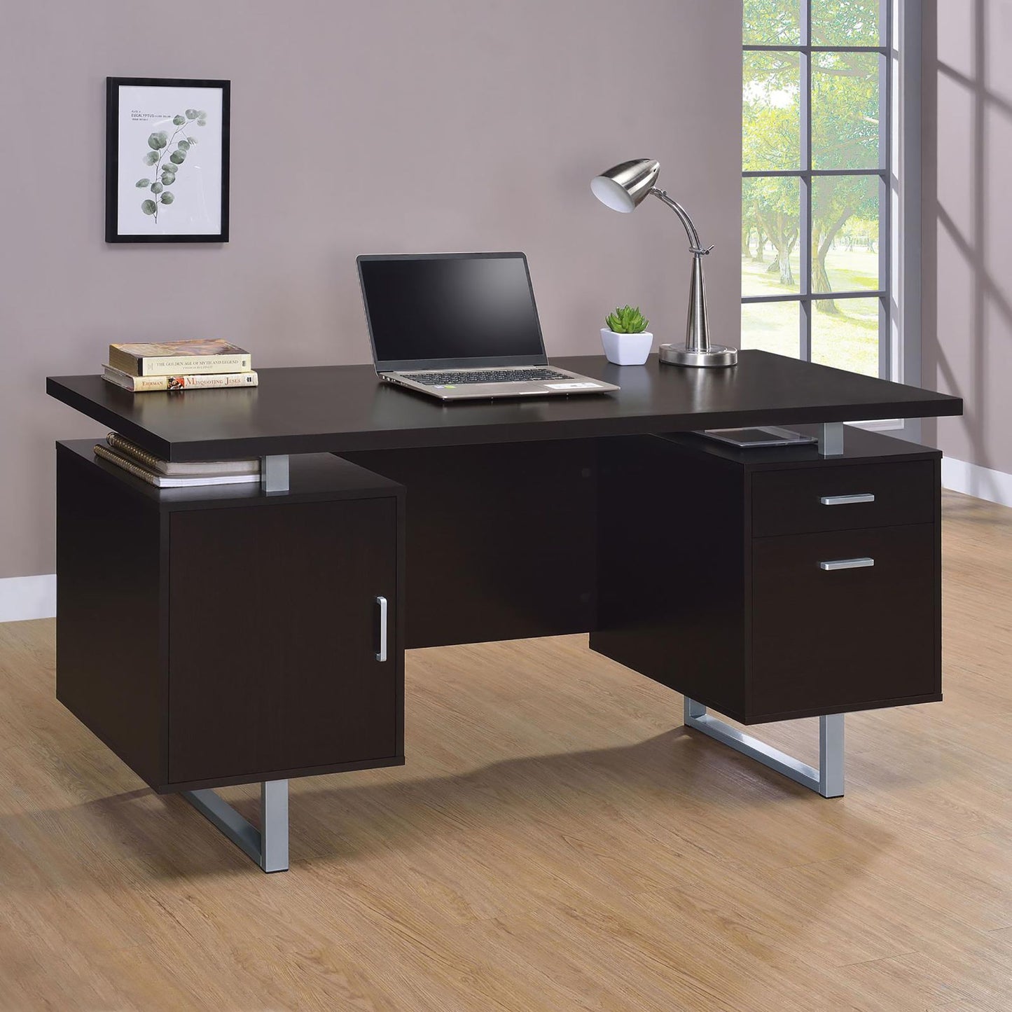 Cappuccino 2-drawer Floating Top Office Desk image 1