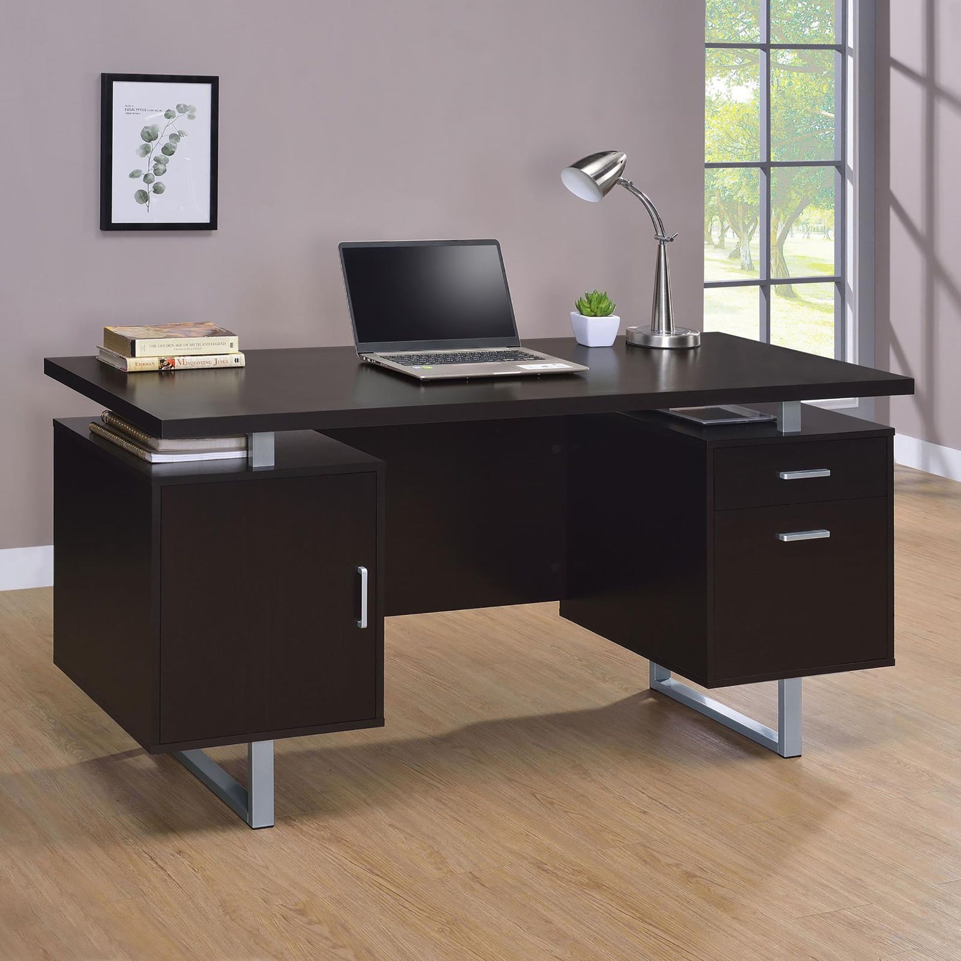 Cappuccino 2-drawer Floating Top Office Desk image 1