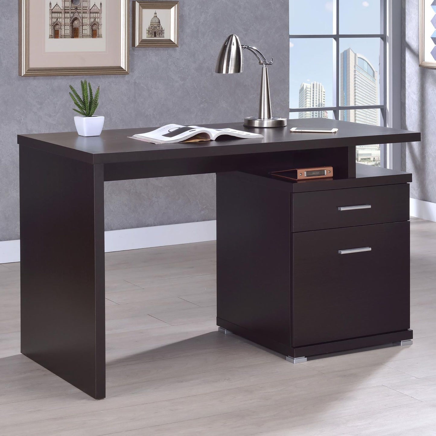Cappuccino 2-Drawer Reversible Office Desk image 1