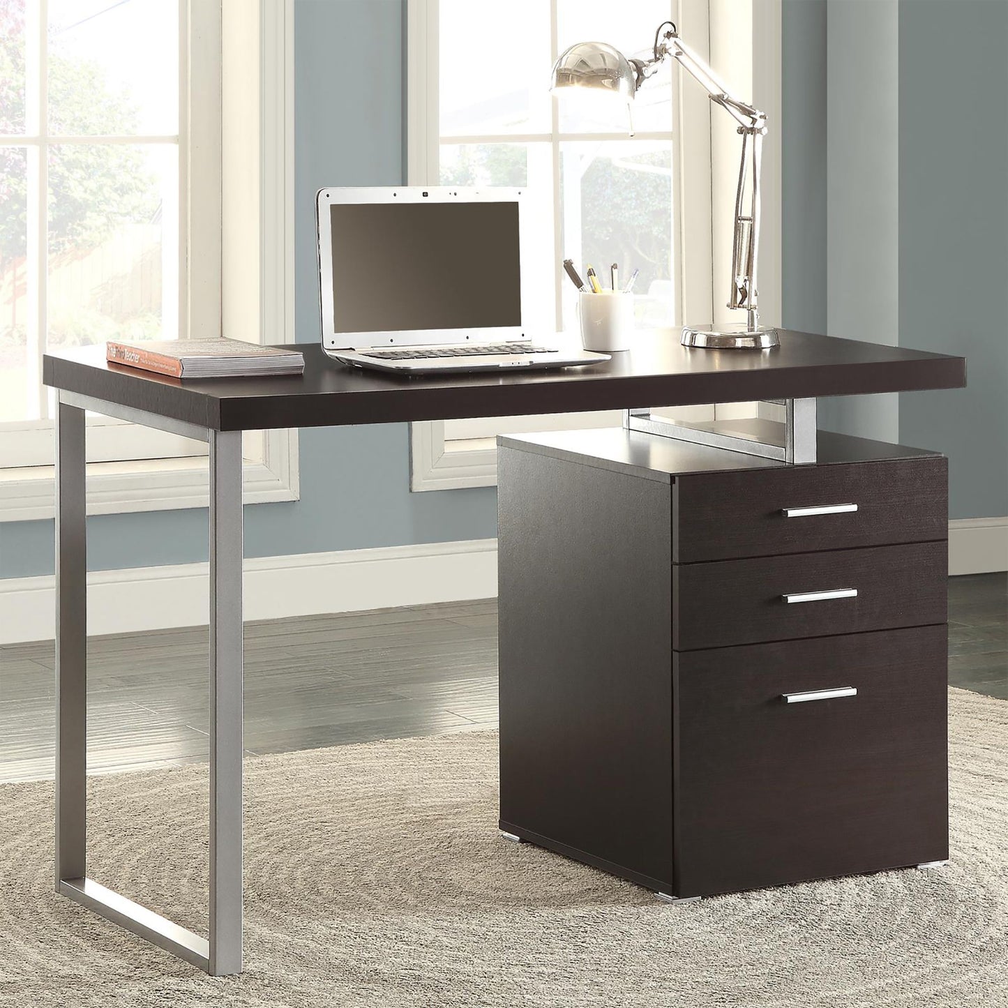 Cappuccino 3-drawer Reversible Office Desk image 1