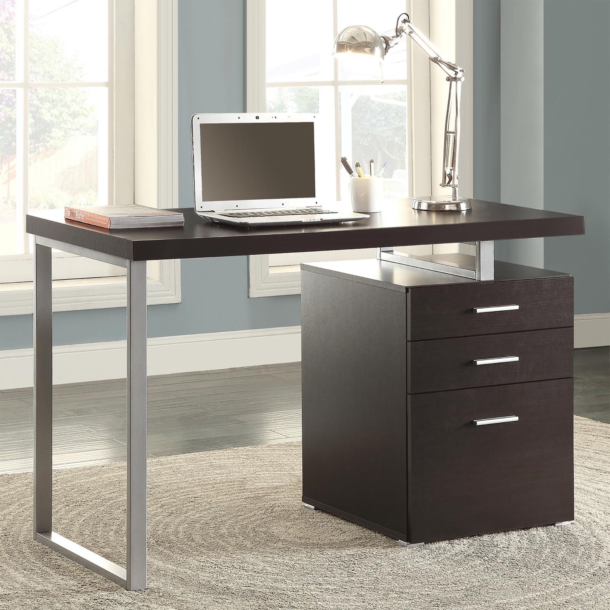 Cappuccino 3-drawer Reversible Office Desk image 1