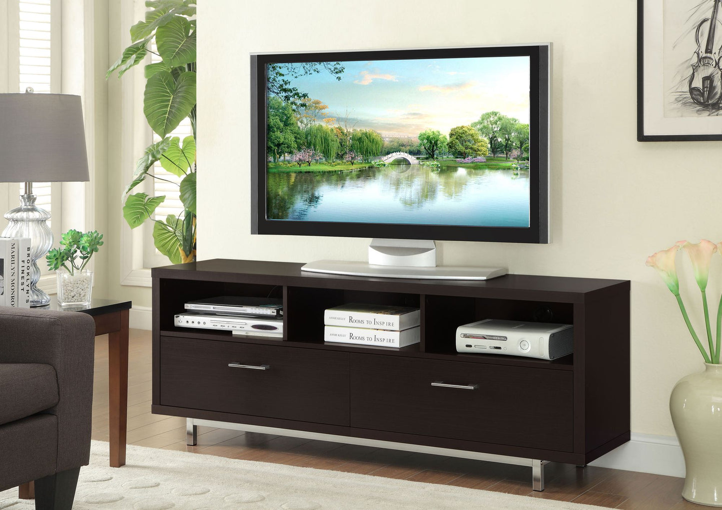 Cappuccino 60-inch Drawer Storage TV Console image 1
