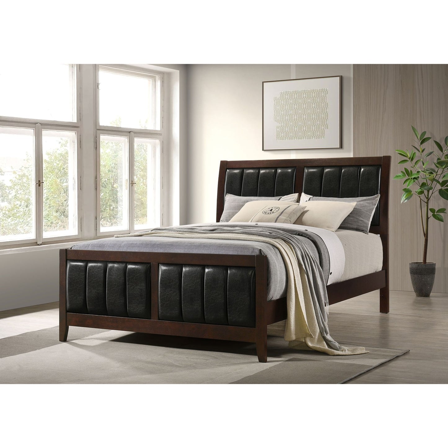 Cappuccino and Black Queen Panel Bed image 1