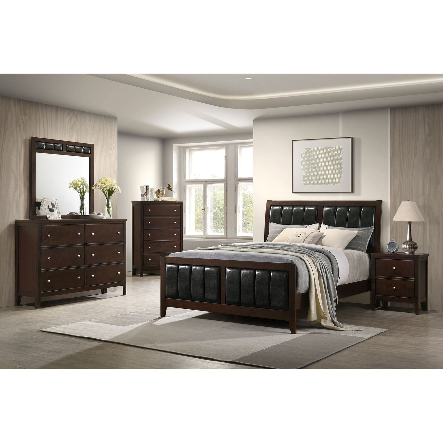 Cappuccino and Black Queen Panel Bed image 11