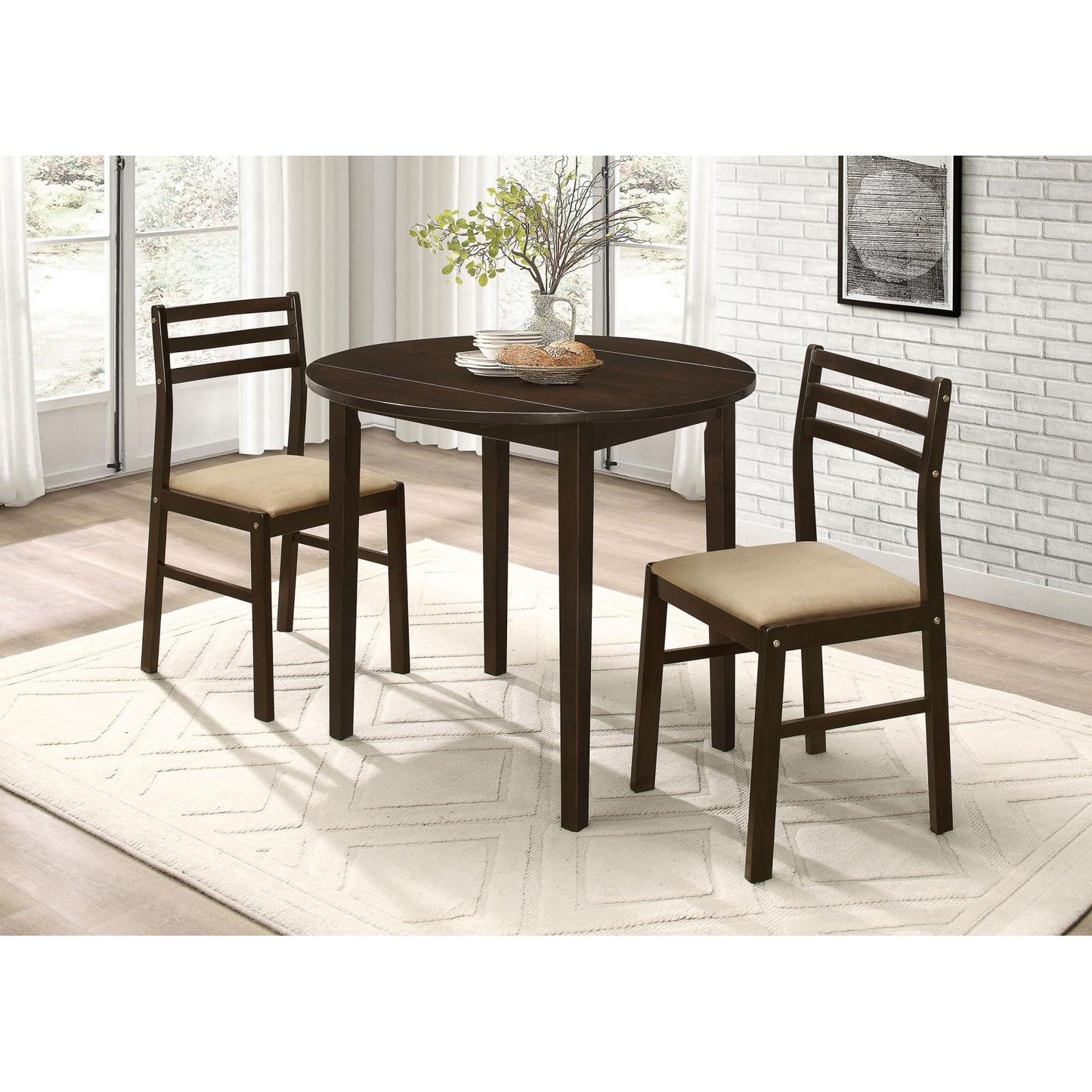 Cappuccino and Tan 3-piece Dining Set with Drop Leaf image 1