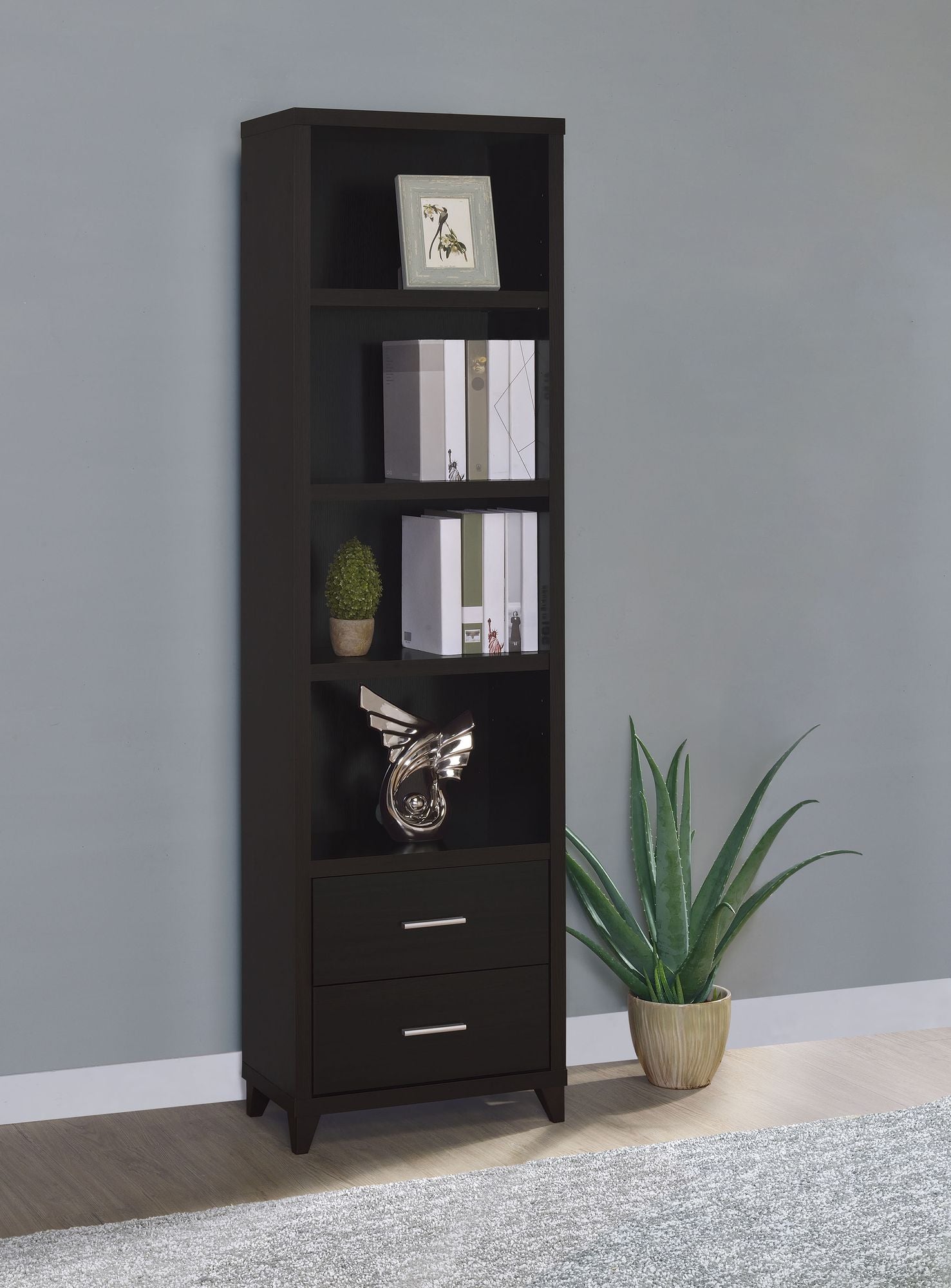 Cappuccino Media Tower with Shelf and Drawer image 1