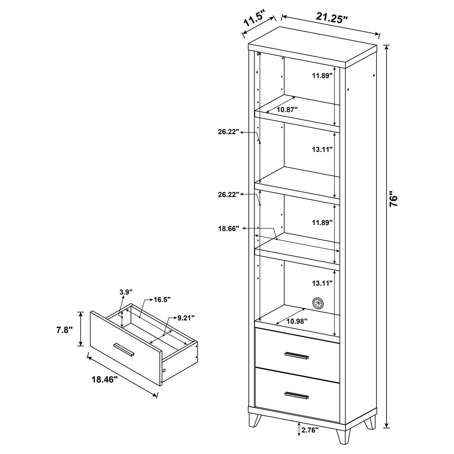 Cappuccino Media Tower with Shelf and Drawer image 9
