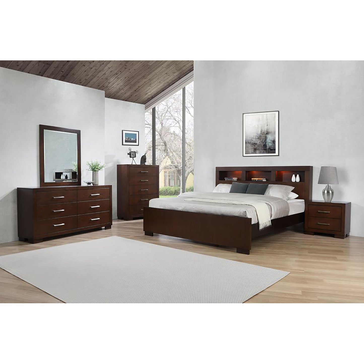 Cappuccino Queen Bed with Bookcase Headboard image 8