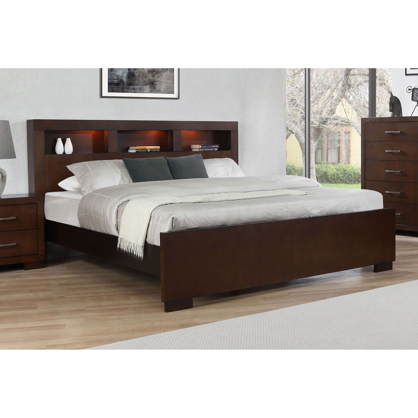 Cappuccino Queen Bed with Bookcase Headboard image 1