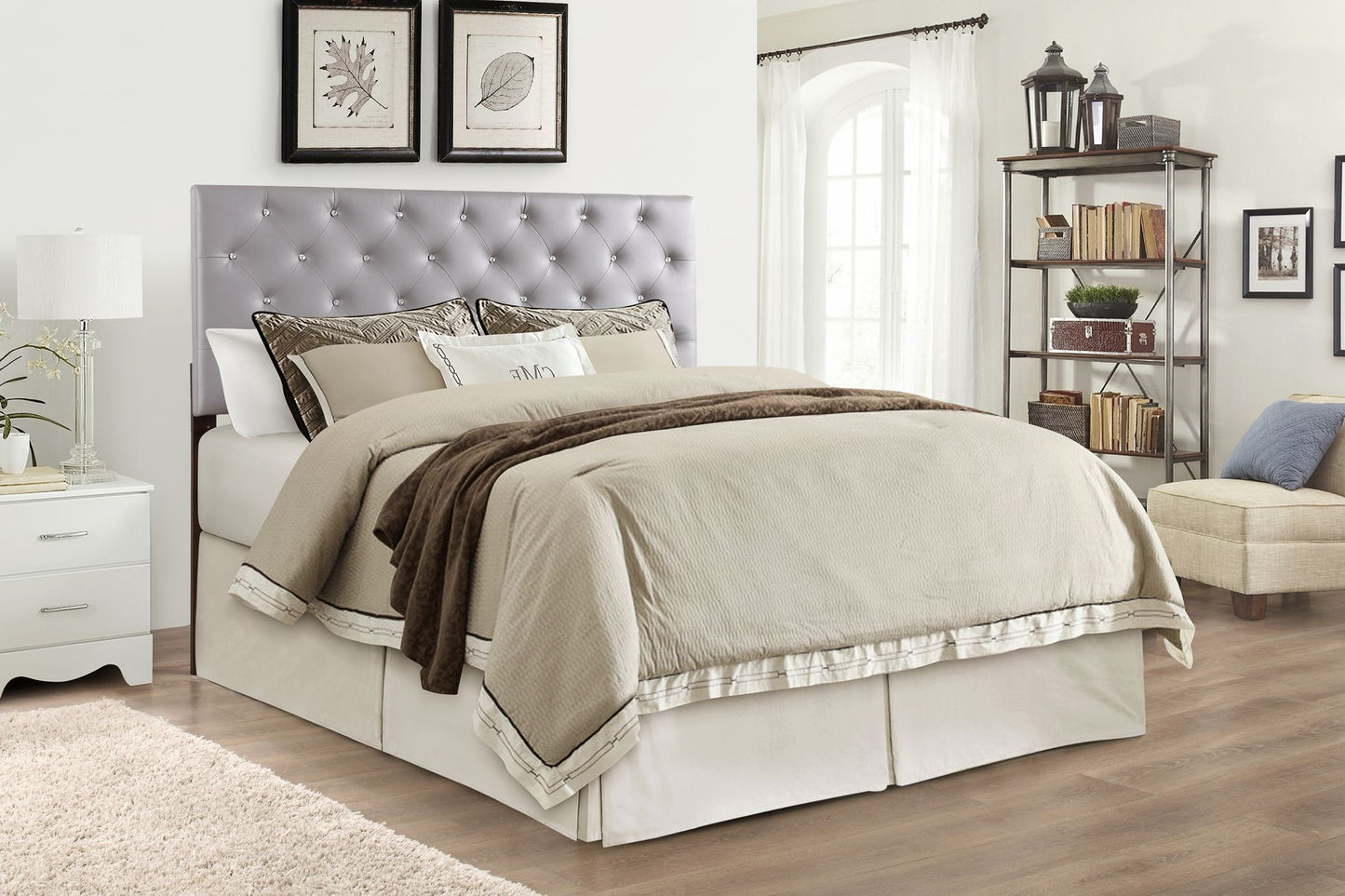 Casual Light Grey Upholstered Headboard King Size image 2