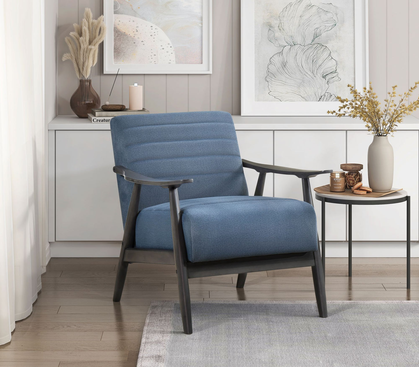 Casual Transitional Accent Chair 1pc Blue Fabric Upholstery Dark Gray Frame Solid Wood Living Room Furniture image 2