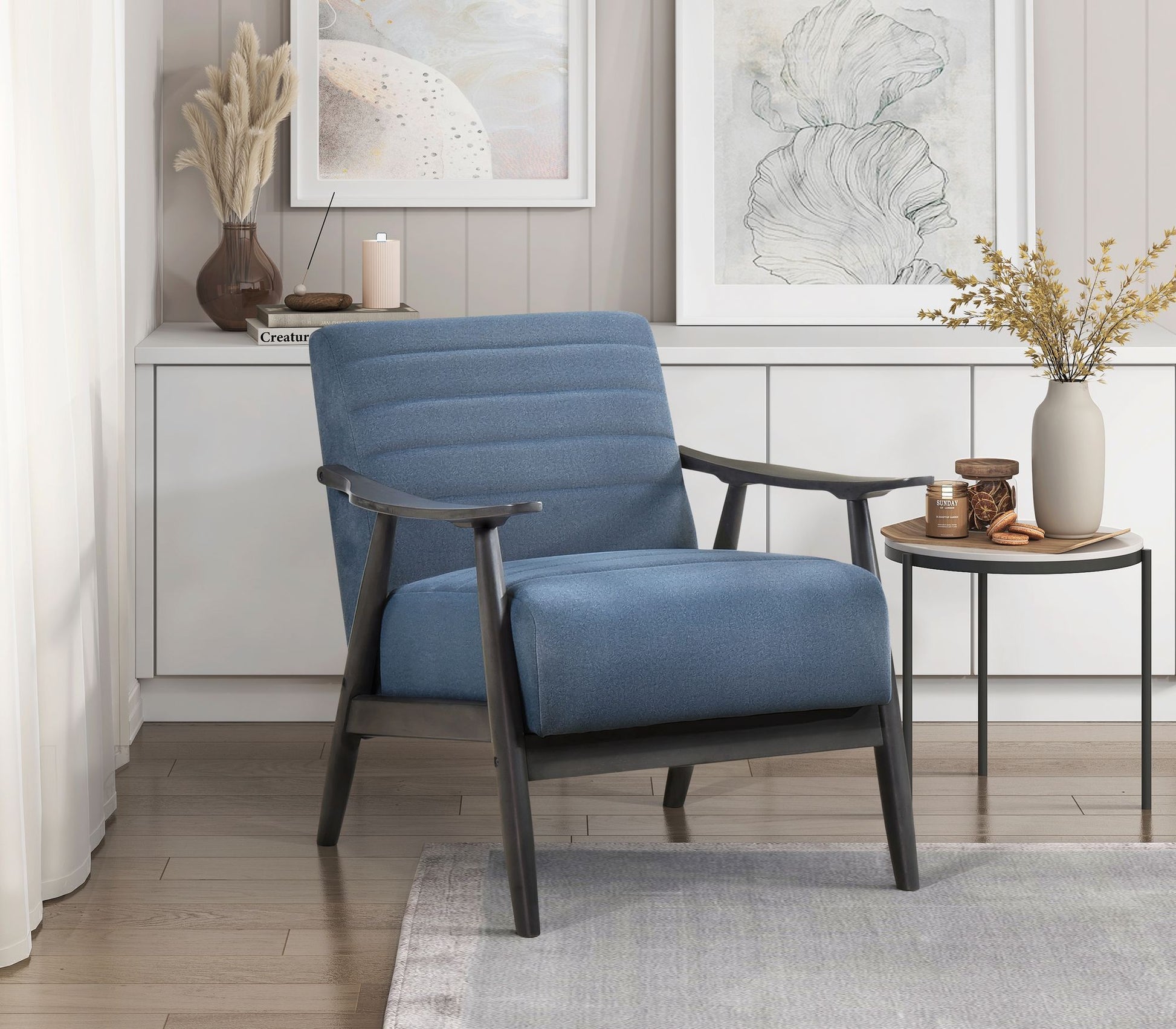 Casual Transitional Accent Chair 1pc Blue Fabric Upholstery Dark Gray Frame Solid Wood Living Room Furniture image 2
