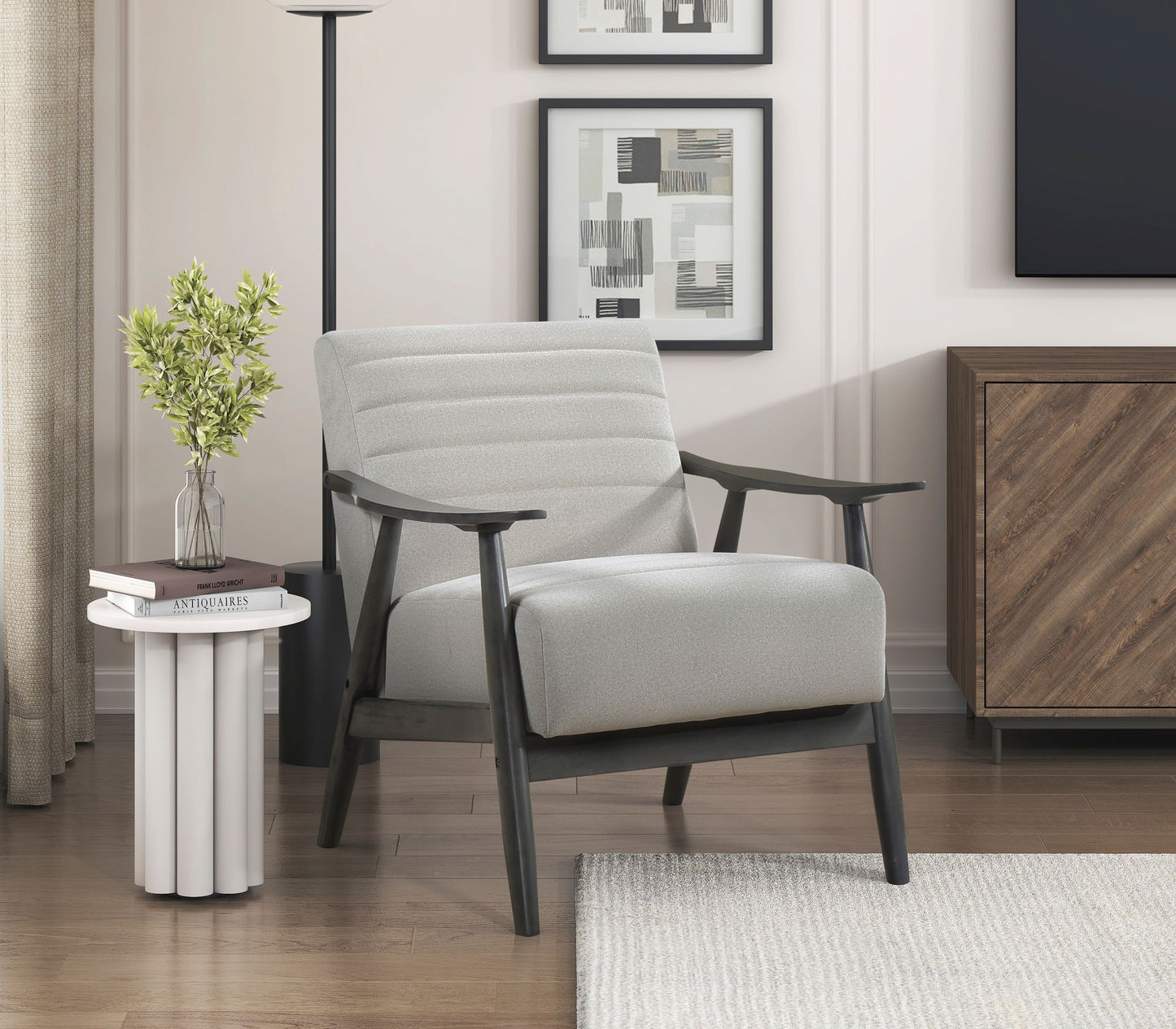 Casual Transitional Accent Chair 1pc Pearl-hued Fabric Upholstery Dark Gray Frame Solid Wood Living Room Furniture image 2