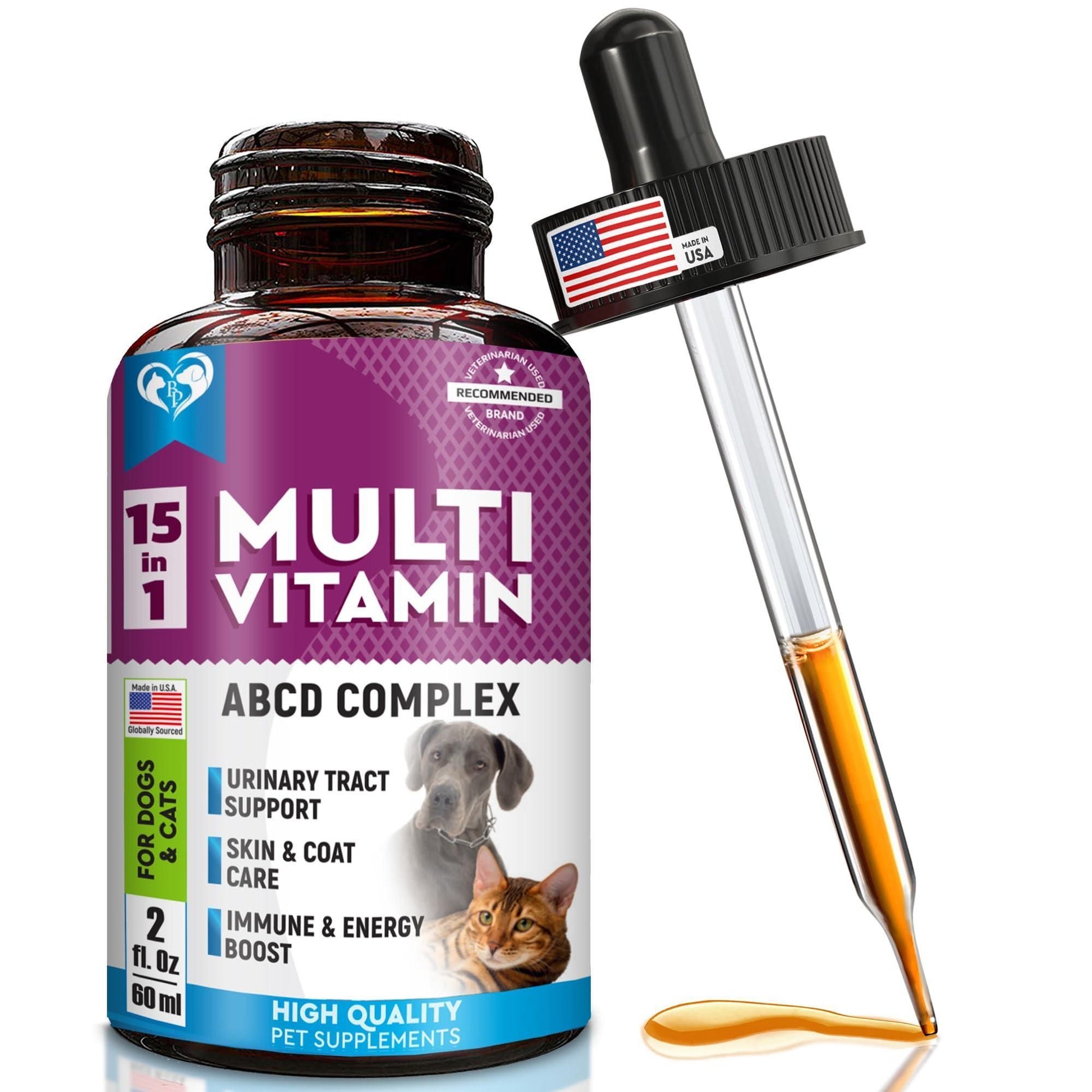 Cat and Dog Multivitamin Liquid with Glucosamine & Cranberry 15 in 1 Health Supplements for Urinary Tract Kidney Bladder image 1