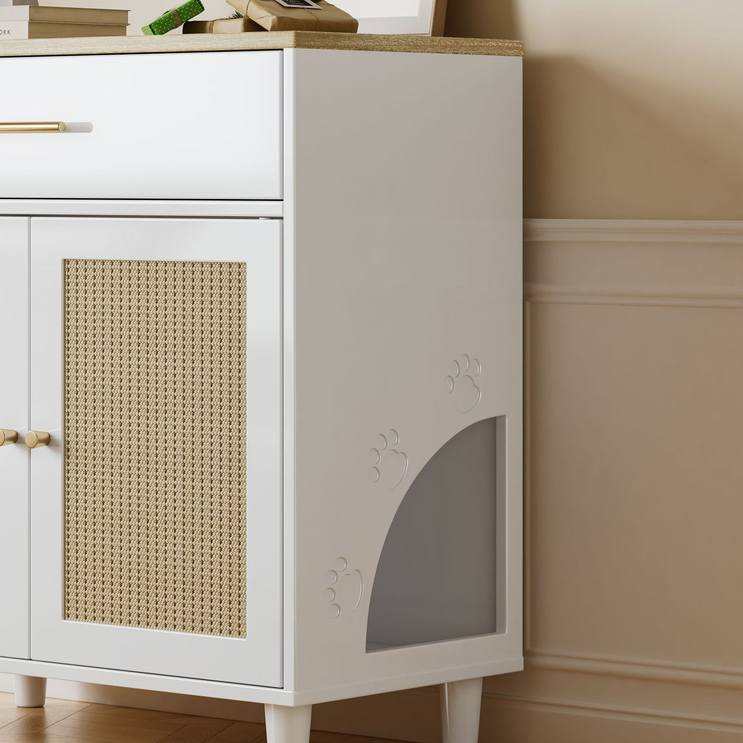 Cat Litter Box Enclosure with Scratch Pad, Hidden Litter Box Furniture, Wooden Pet House Sideboard, Storage Cabinet, Fit image 7
