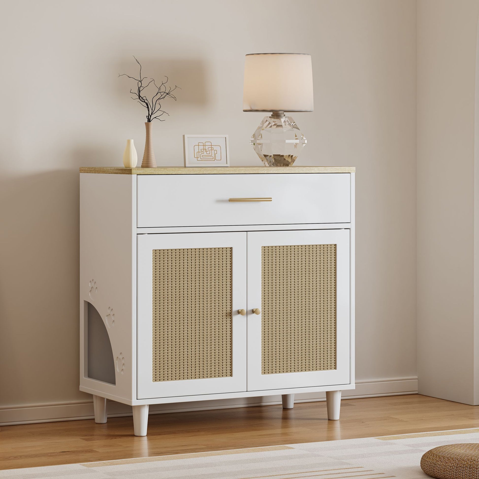 Cat Litter Box Enclosure with Scratch Pad, Hidden Litter Box Furniture, Wooden Pet House Sideboard, Storage Cabinet, Fit image 2