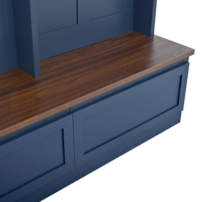 Farmhouse 4-in-1 Hall Tree with Wood Grain Bench, Mudroom Versatile Coat Rack with 2 Large Drawer, Entrance Organizer for Hallway, Living Room, Blue, 55.9"W (OLD SKU: N721P313099C) image 12