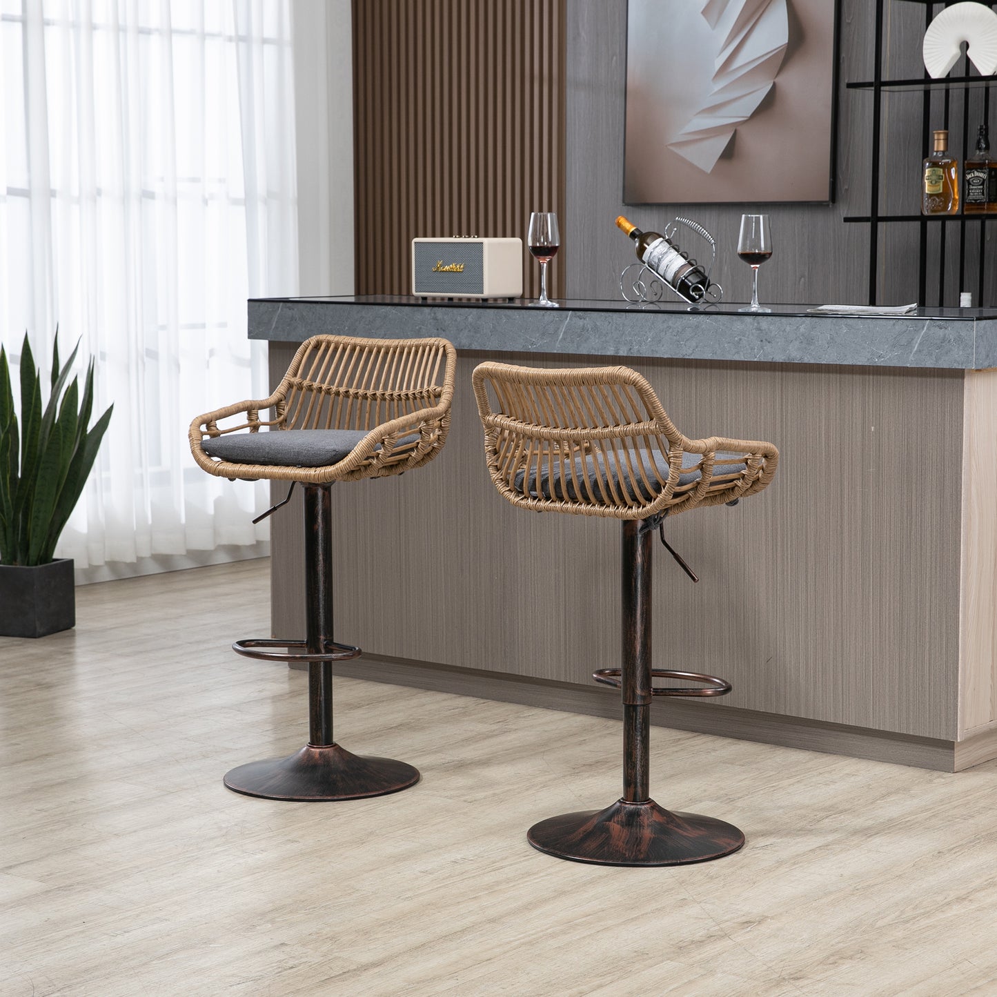 Modern Swivel Bar Stools Set of 2 Adjustable Counter Height Chairs with Footrest for Kitchen, Dining Room (Gray) image 7