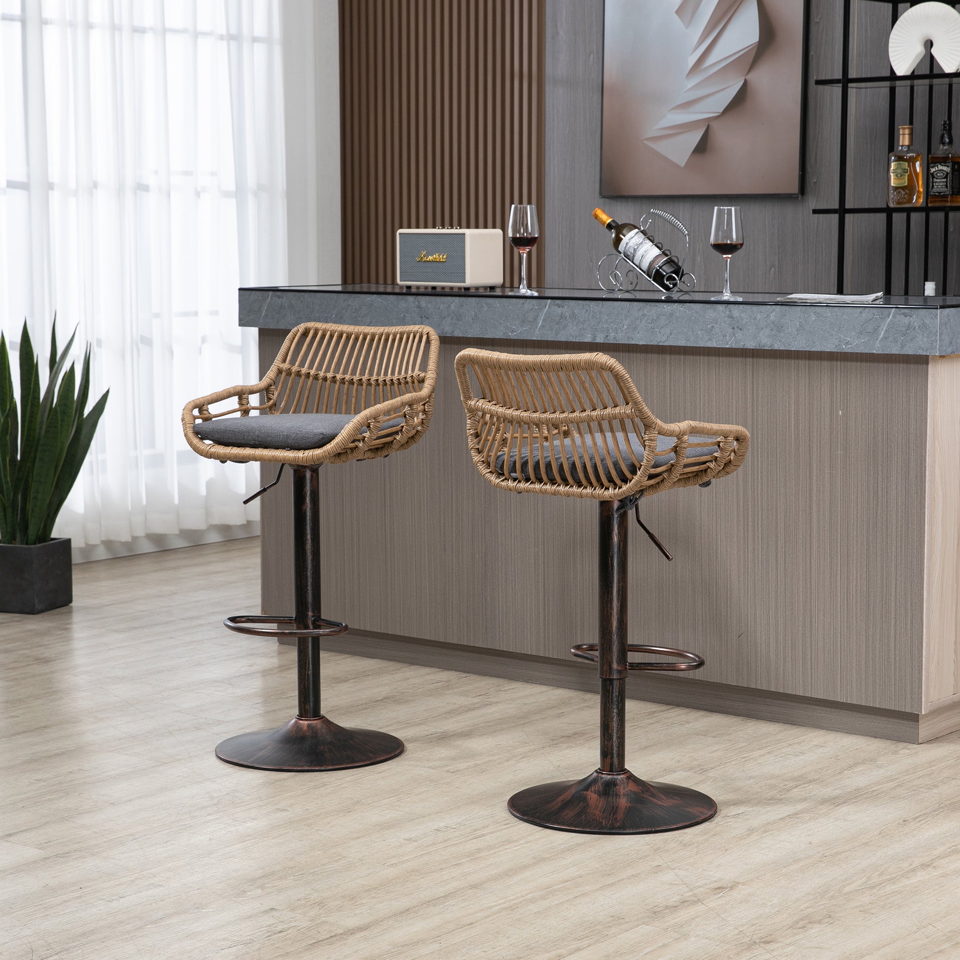 Modern Swivel Bar Stools Set of 2 Adjustable Counter Height Chairs with Footrest for Kitchen, Dining Room (Gray) image 7