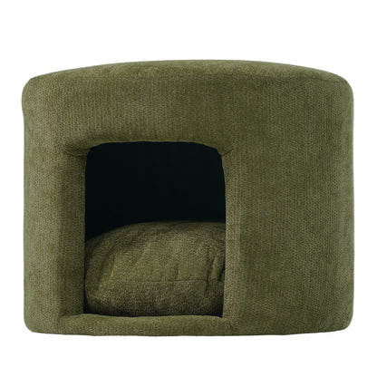 Green Pet Friendly Ottoman with Removable Pet Cushion, Hidden Pet Nook, Acacia Wood Legs, 220 lbs Capacity, Upholstered Footrest Stool for Living Room image 6