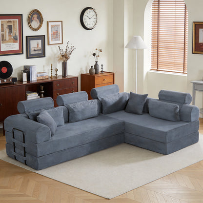 L shape Modular Sectional Sofa, Compressed Sectional Sofa Modern Minimalist Style Corduroy Couch,Unfold into a bed, Bedroom, Comfy Compressed Sofa Couch Space-Efficient Design(Dark Gray) image 1
