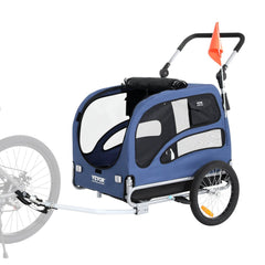 VEVOR Dog Bike Trailer, Supports up to 100 lbs, 2-in-1 Pet Stroller Cart Bicycle Carrier, Easy Folding Cart Frame with Quick Release Wheels, Universal Bicycle Coupler, Reflectors, Flag, Blue/Black