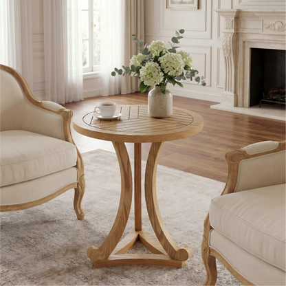 Natural Finish Round Wood Accent Table - Elegant Curved Base End Table for Living Room, Bedroom, or Patio image 4