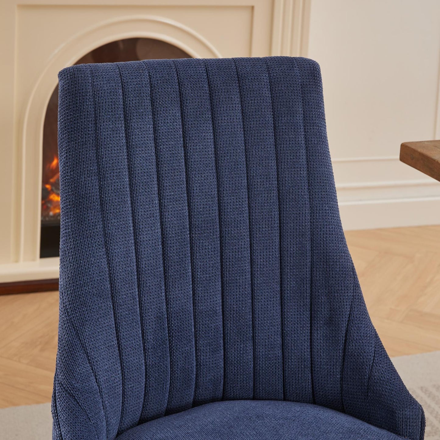 Rayon Cloth Flocking Linen Dining Chairs Channel Kitchen Dinner Chair Comfy Fabric Upholstered Accent Chair for Dining Room with Curved Solid Wood Legs,Set of 2 (Blue), SW1847BL image 9