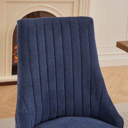Rayon Cloth Flocking Linen Dining Chairs Channel Kitchen Dinner Chair Comfy Fabric Upholstered Accent Chair for Dining Room with Curved Solid Wood Legs,Set of 2 (Blue), SW1847BL image 9